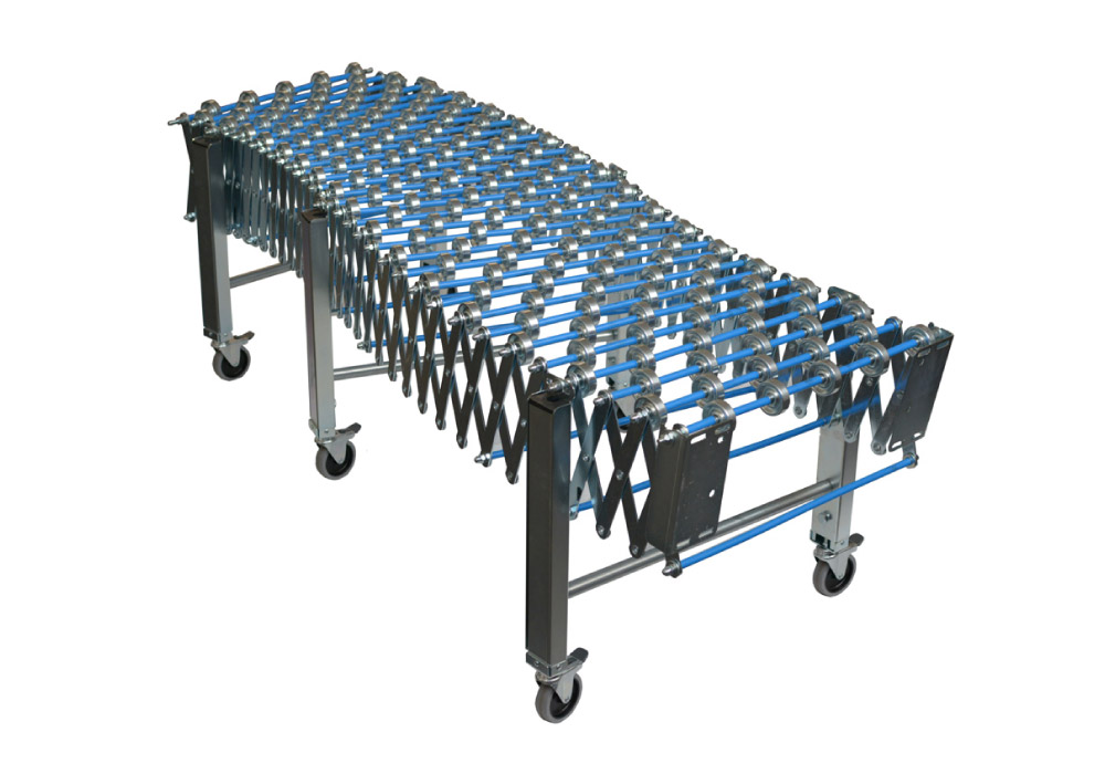 Extendable roller conveyor with standard steel wheels
