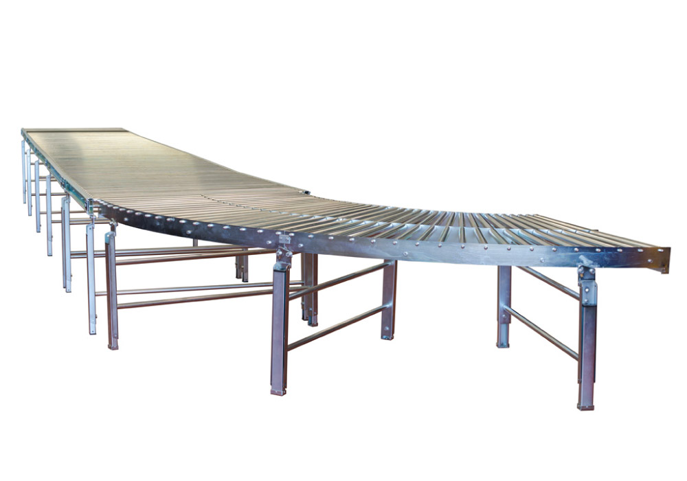 Idler roller conveyor with 90° bend