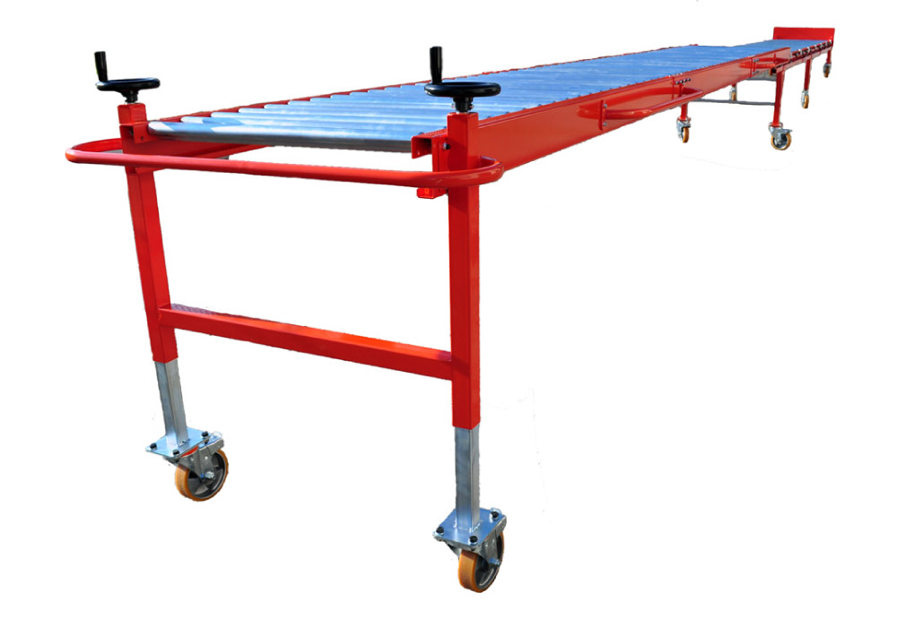 Open telescopic conveyor for unloading trucks and containers